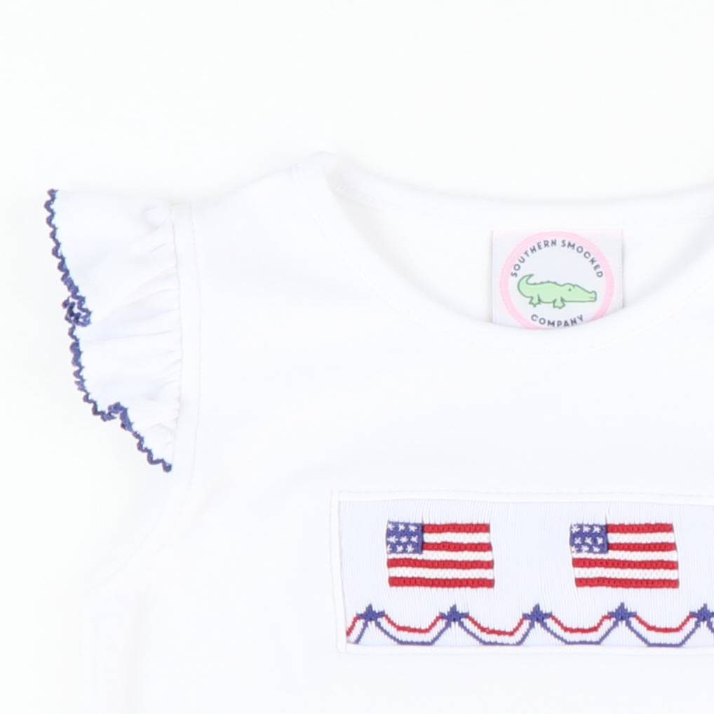 Smocked Liberty White Knit Top
