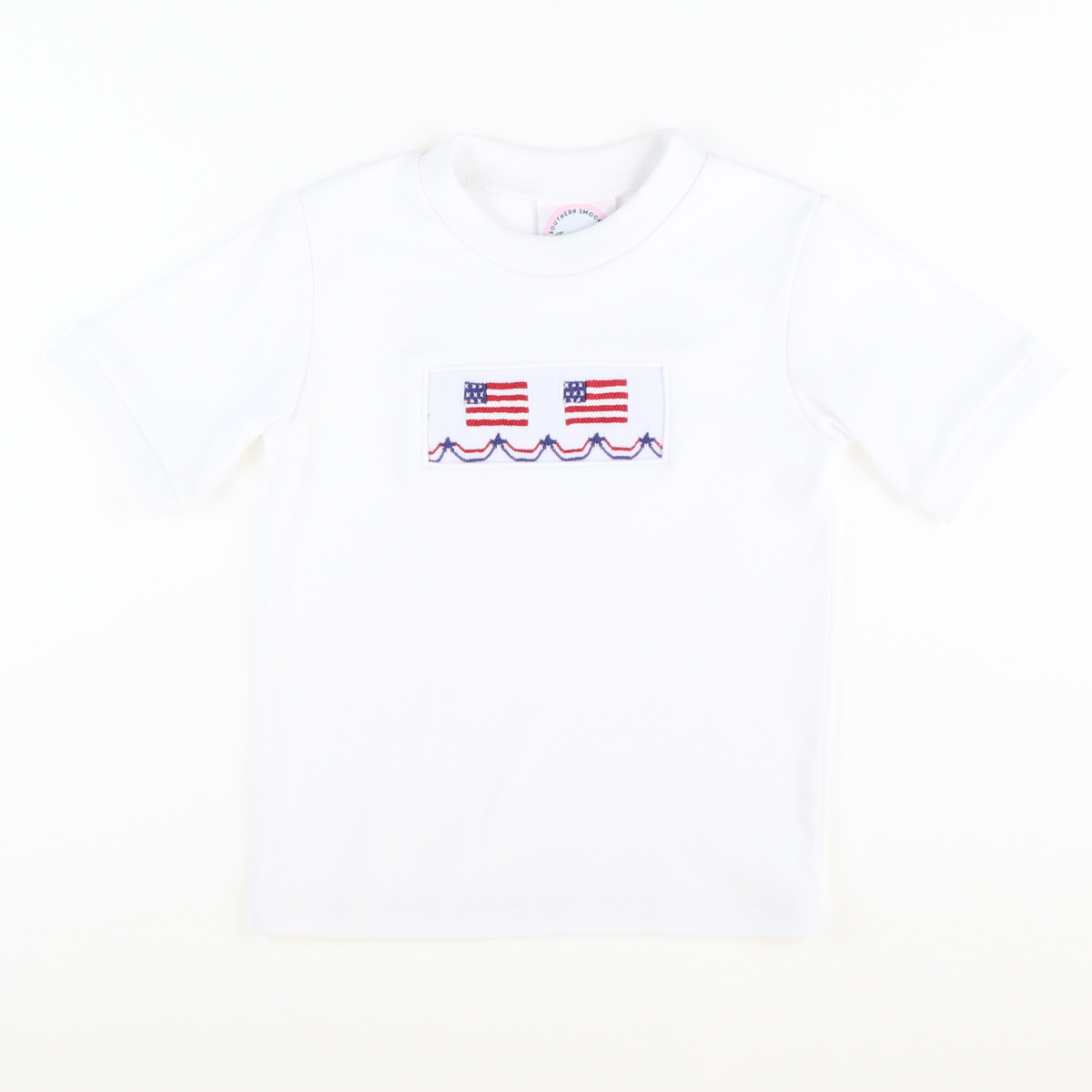 Smocked Liberty Short Sleeve White Knit Shirt