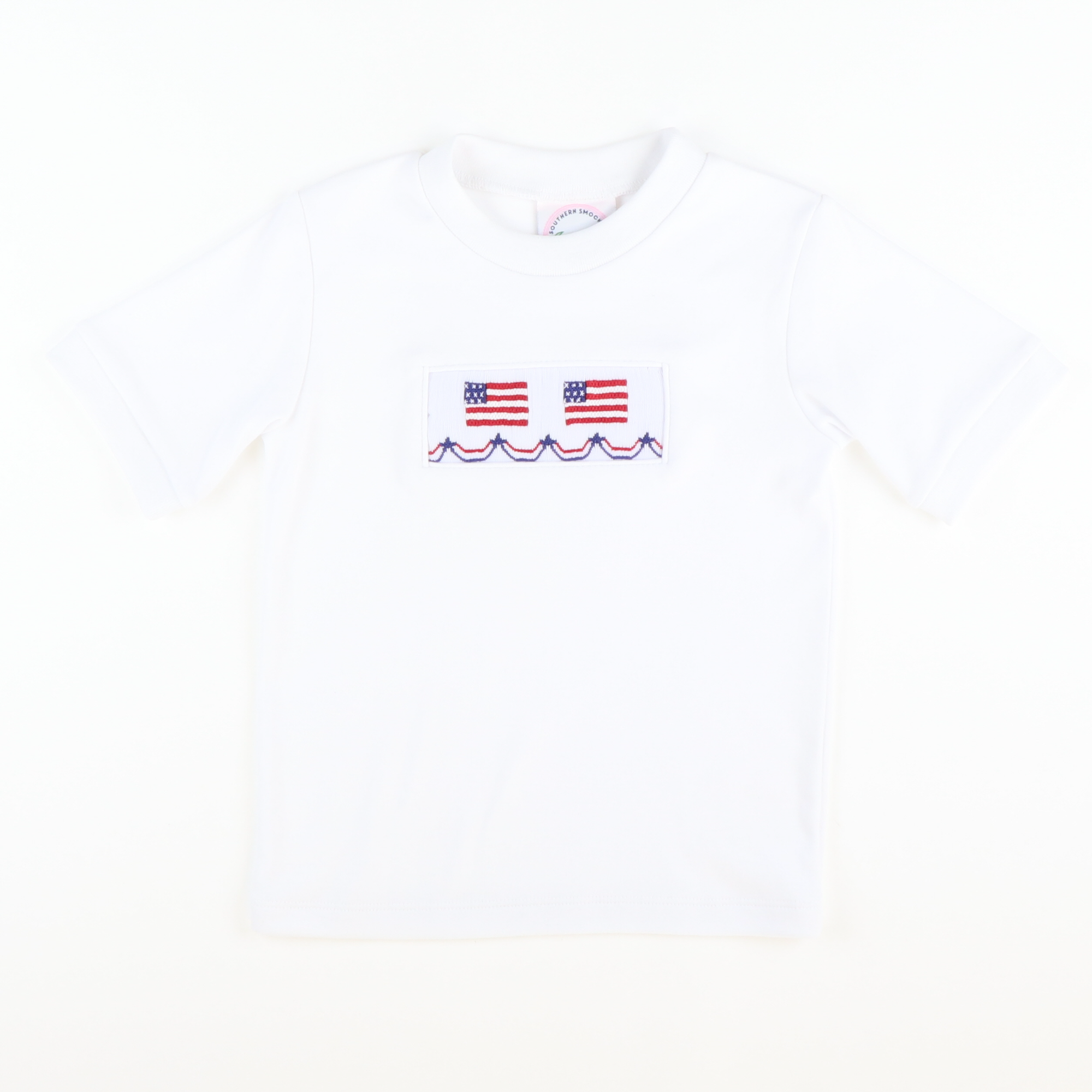 Smocked Liberty Short Sleeve White Knit Shirt