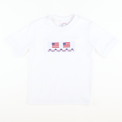 Smocked Liberty Short Sleeve White Knit Shirt
