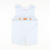 Smocked Autumn Pumpkins Shortall - Light Blue Check Seersucker