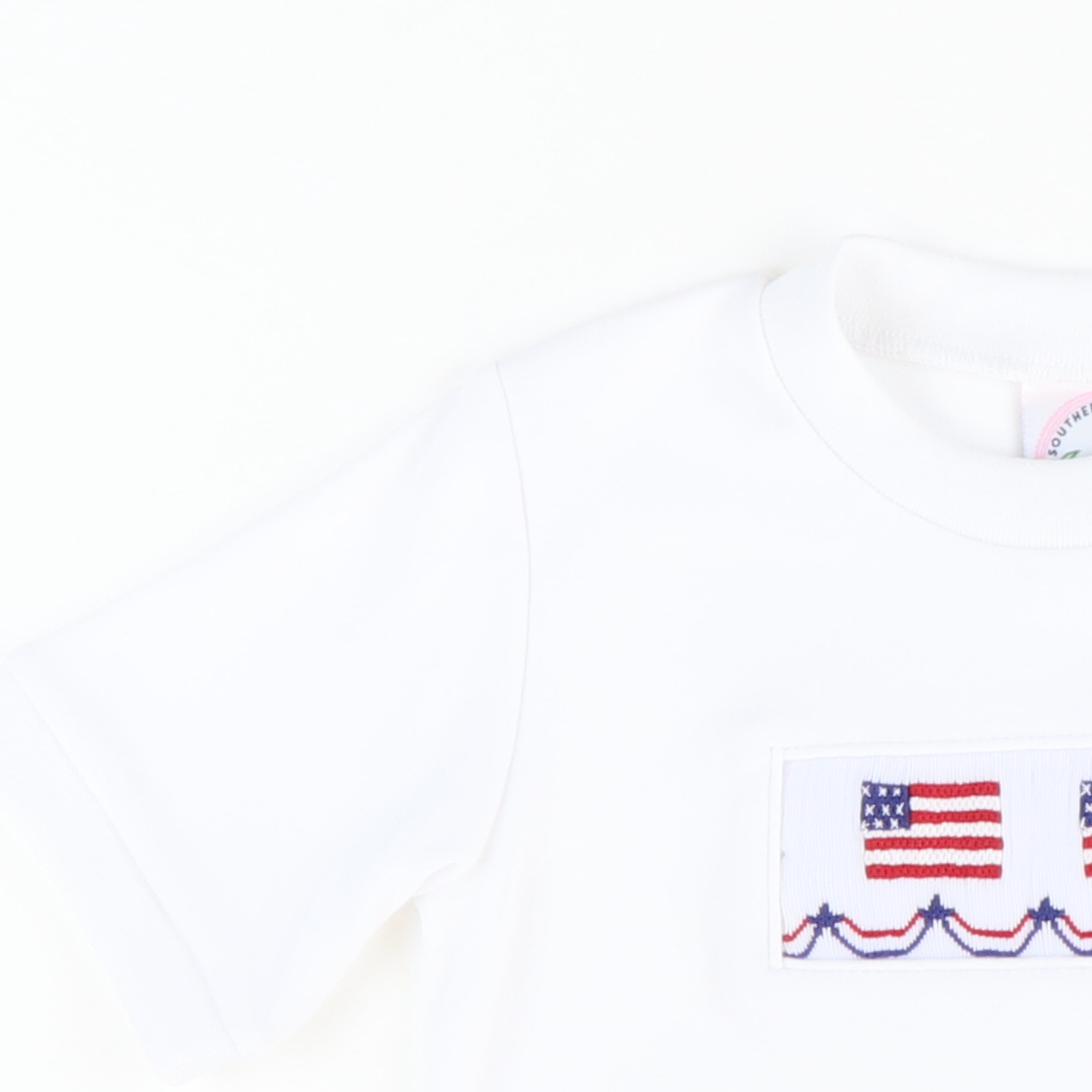 Smocked Liberty Short Sleeve White Knit Shirt
