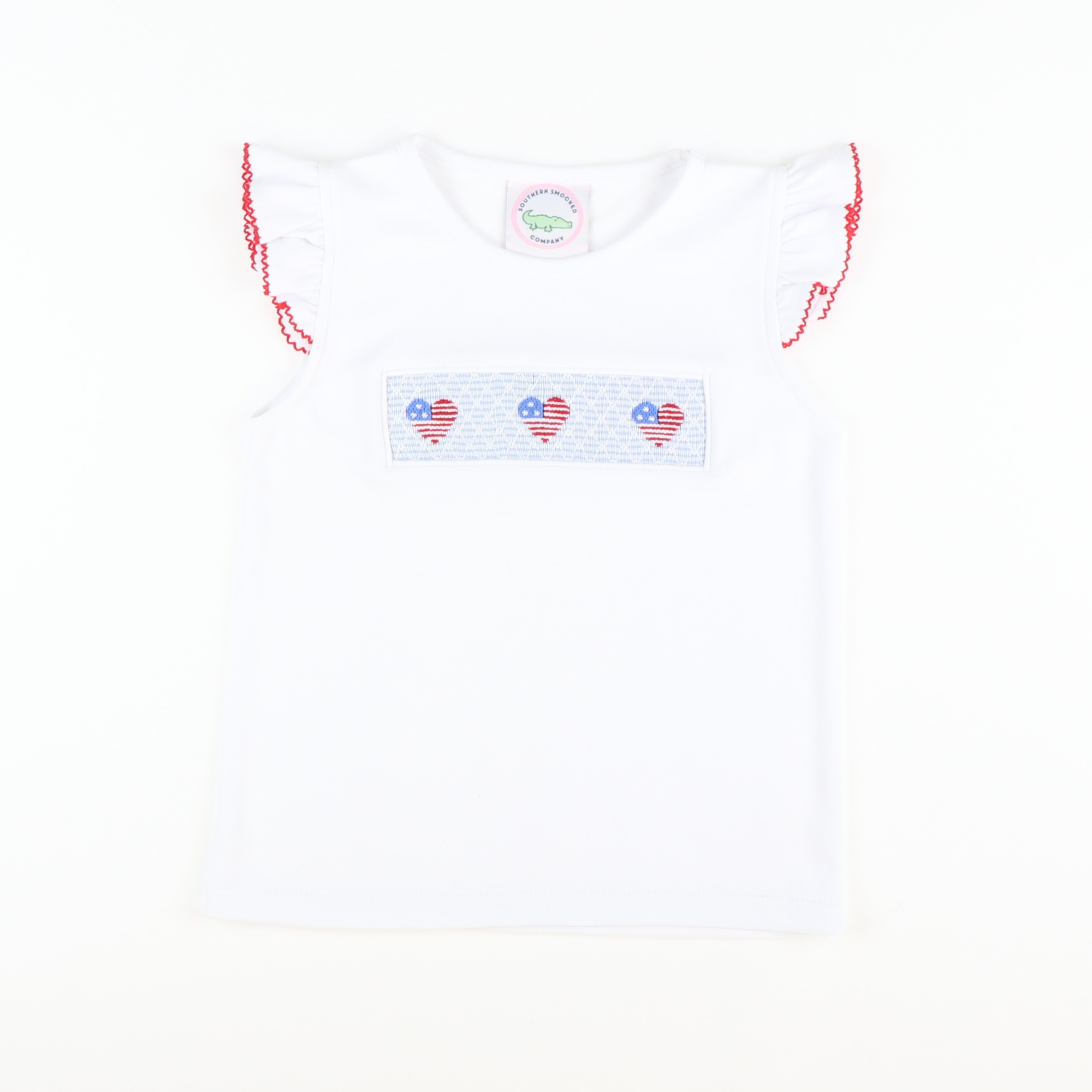 Smocked Patriotic Hearts White Knit Top