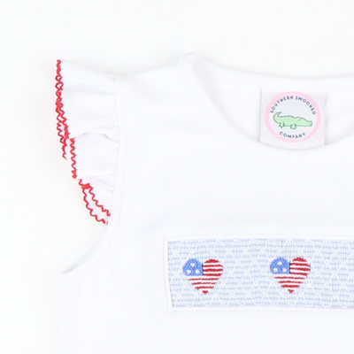 Smocked Patriotic Hearts White Knit Top