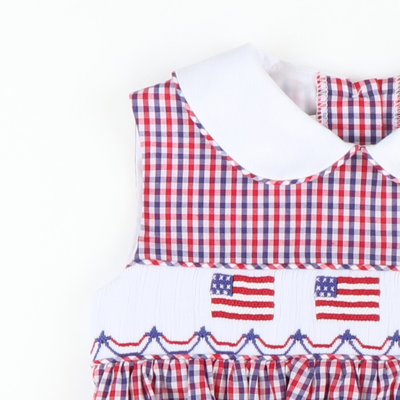 Smocked Liberty Collared Dress - Red and Blue Plaid