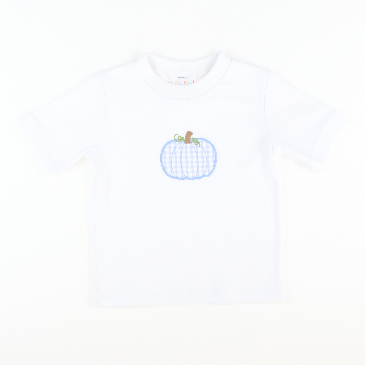 Blue Check Pumpkin Appliqué Short Sleeve Shirt