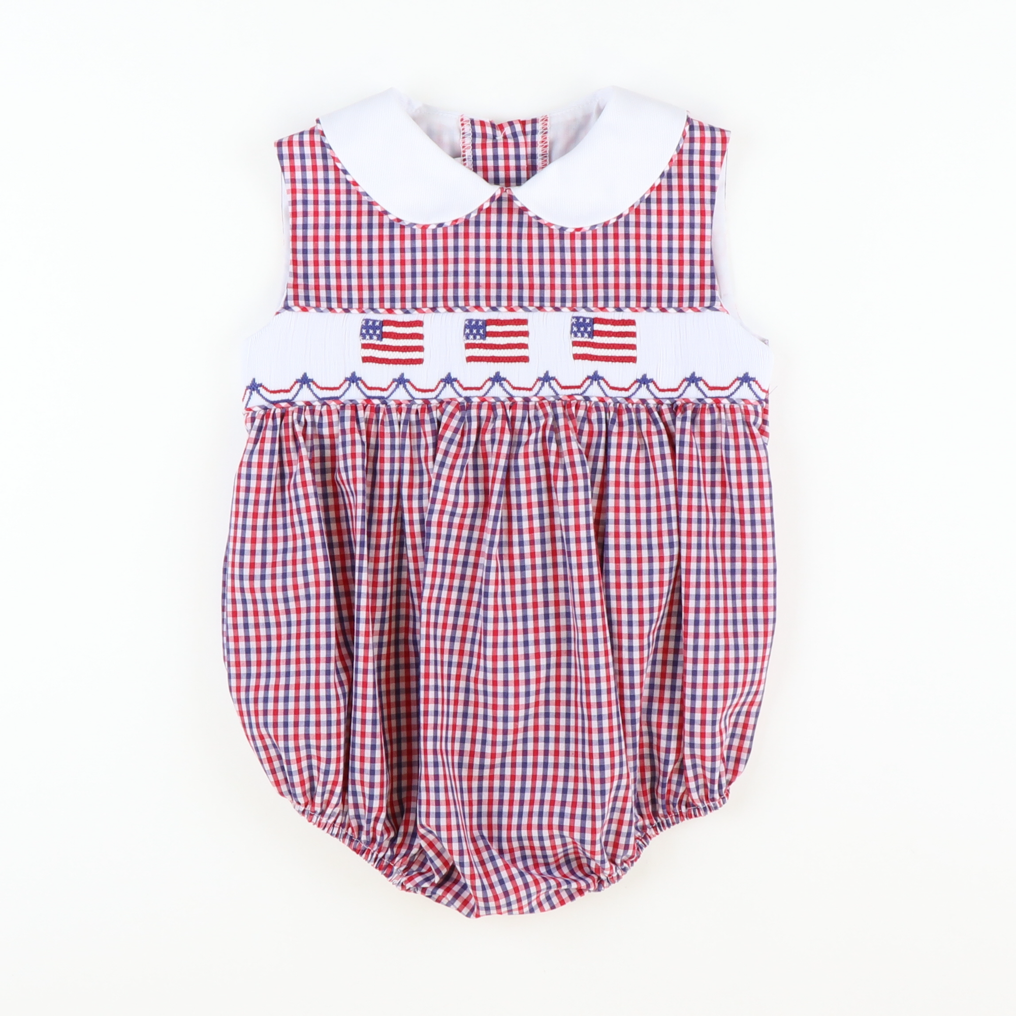 Smocked Liberty Collared Girl Bubble - Red and Blue Plaid