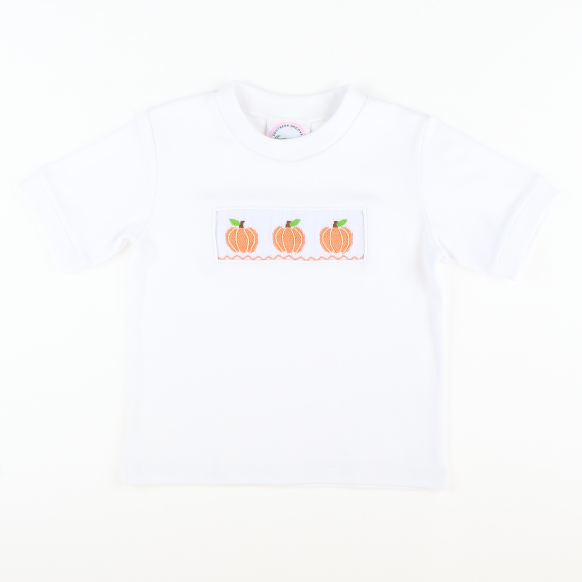Smocked Classic Pumpkins Short Sleeve White Knit Shirt