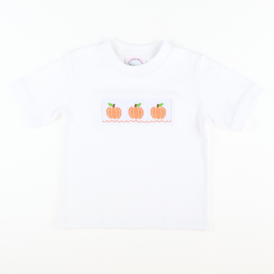 Smocked Classic Pumpkins Short Sleeve White Knit Shirt