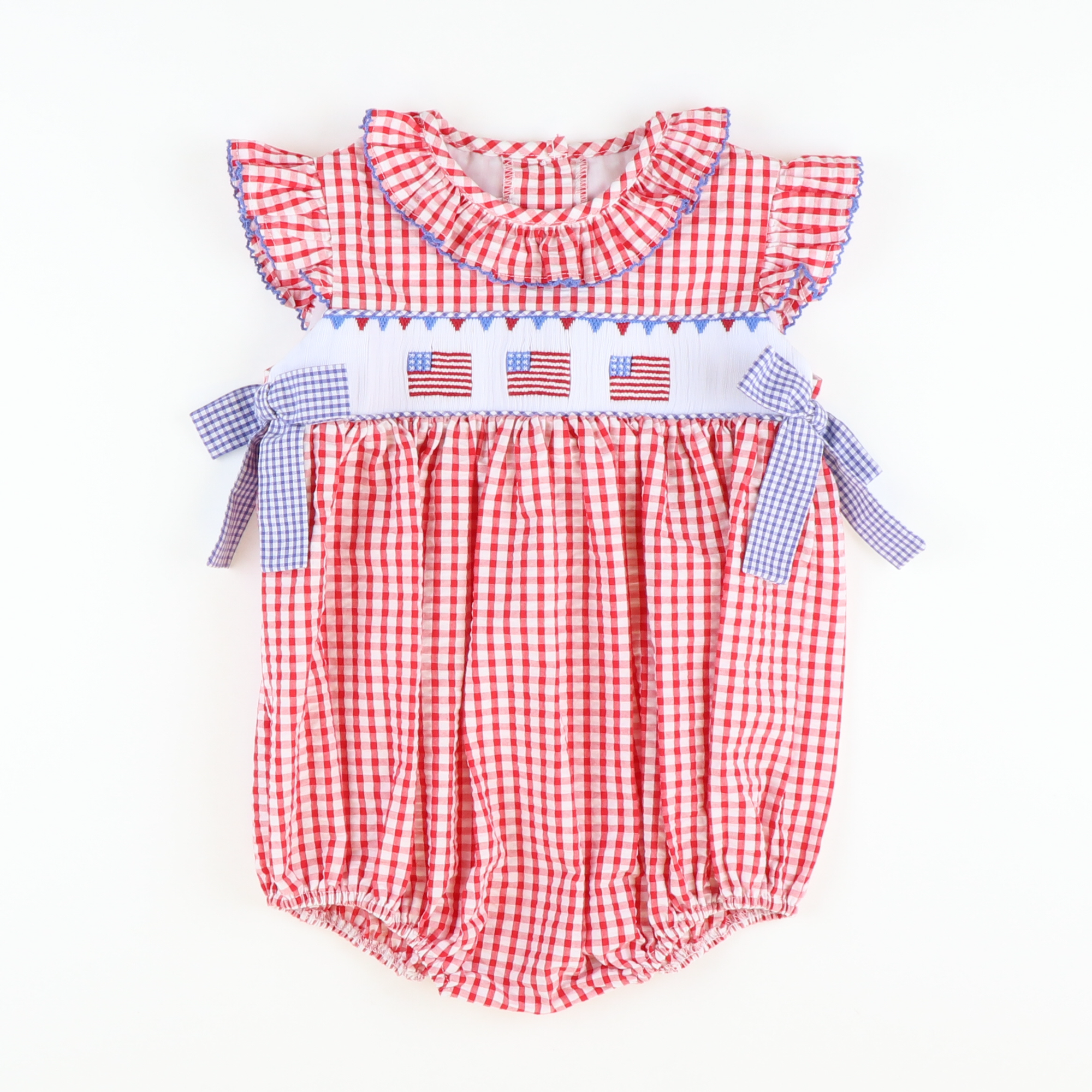 Smocked Stars and Stripes Ruffle Girl Bubble