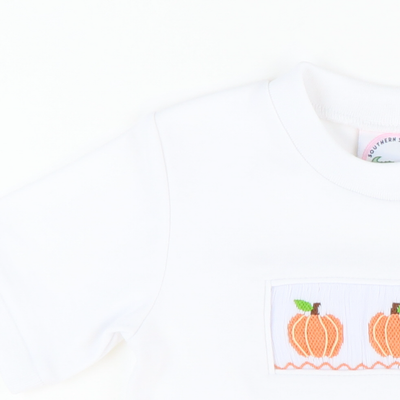 Smocked Classic Pumpkins Short Sleeve White Knit Shirt