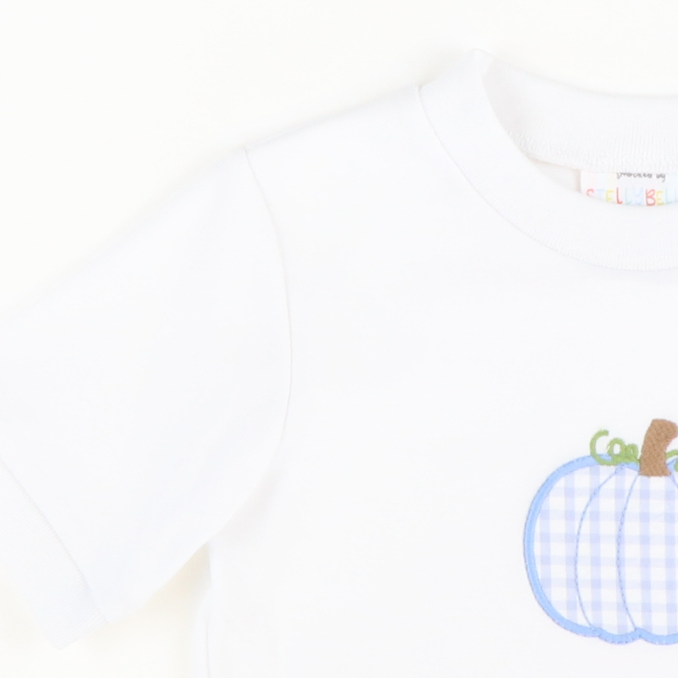 Blue Check Pumpkin Appliqué Short Sleeve Shirt