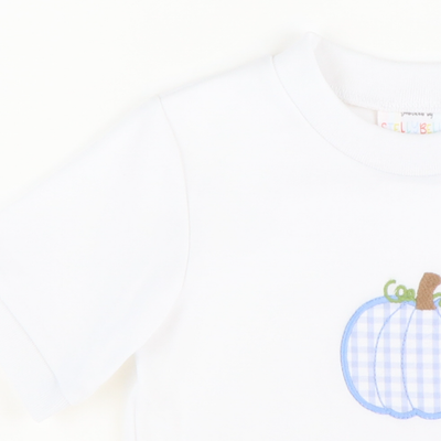 Blue Check Pumpkin Appliqué Short Sleeve Shirt