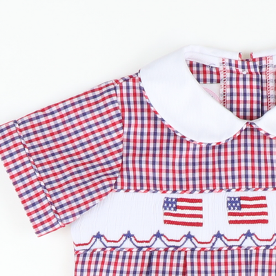 Smocked Liberty Romper - Red and Blue Plaid