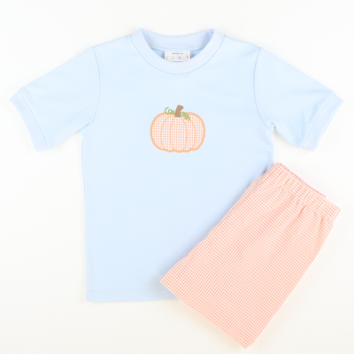 Orange Pumpkin Appliqué Short Sleeve Shirt