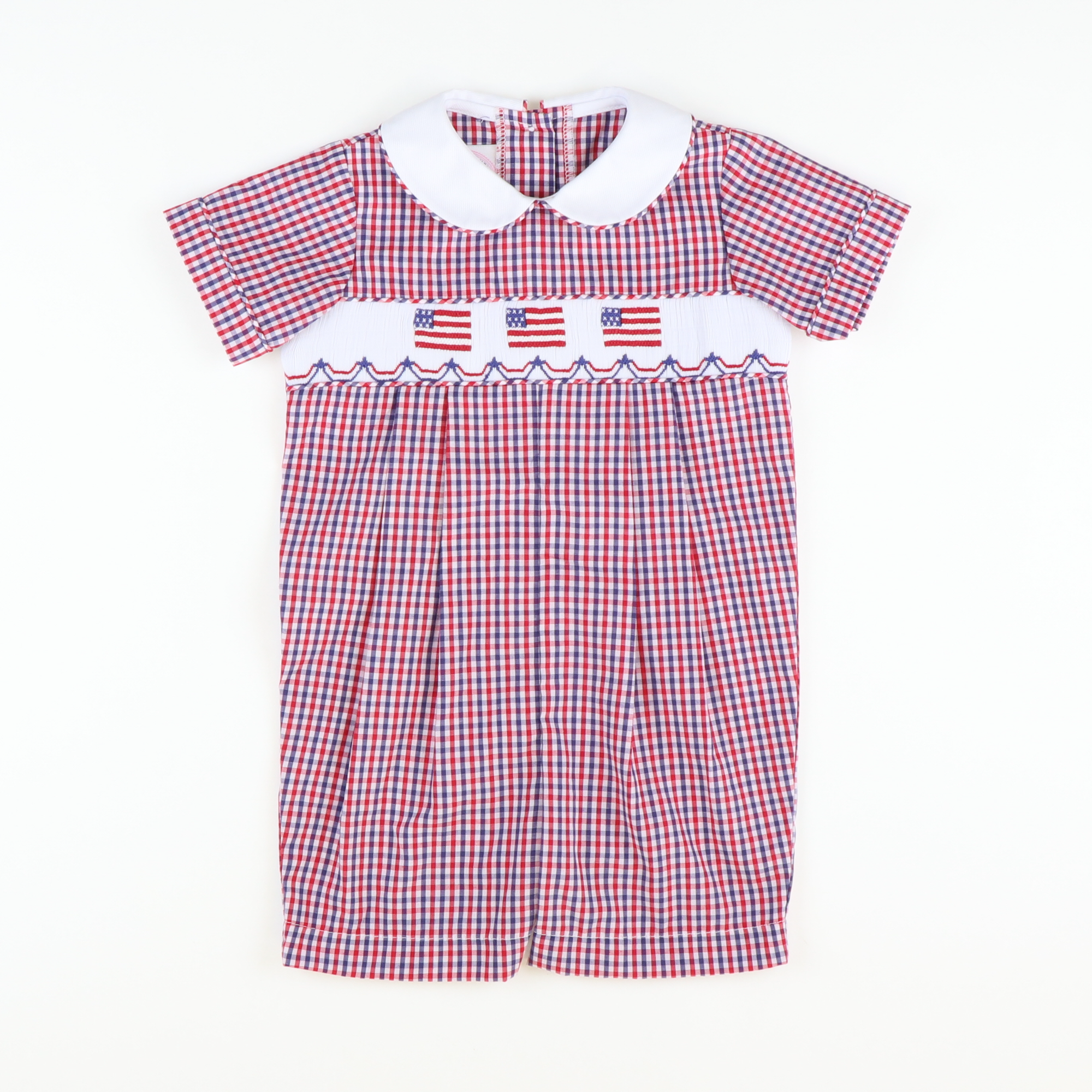 Smocked Liberty Romper - Red and Blue Plaid