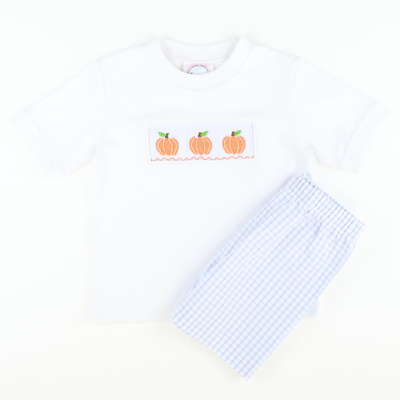 Smocked Classic Pumpkins Short Sleeve White Knit Shirt