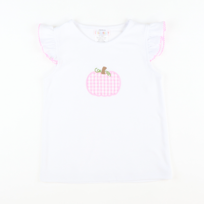 Pink Check Pumpkin Appliqué Top