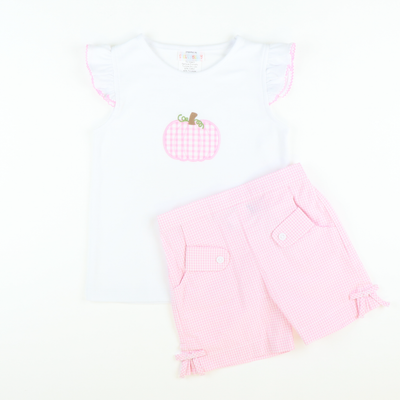 Pink Check Pumpkin Appliqué Top