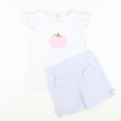 Pink Check Pumpkin Appliqué Top