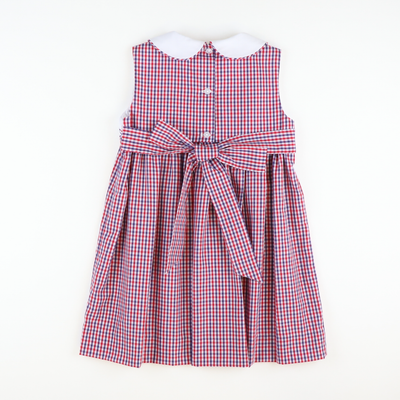 Smocked Liberty Collared Dress - Red and Blue Plaid