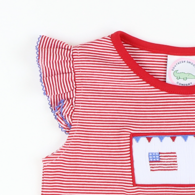 Smocked Stars and Stripes Knit Top and Ruffle Shorts Set