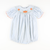 Smocked Autumn Pumpkins Girl Bubble - Light Blue Check Seersucker