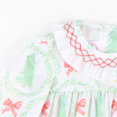 Smocked Heirloom Christmas Trees Ruffle Neck Top & Bloomer Set