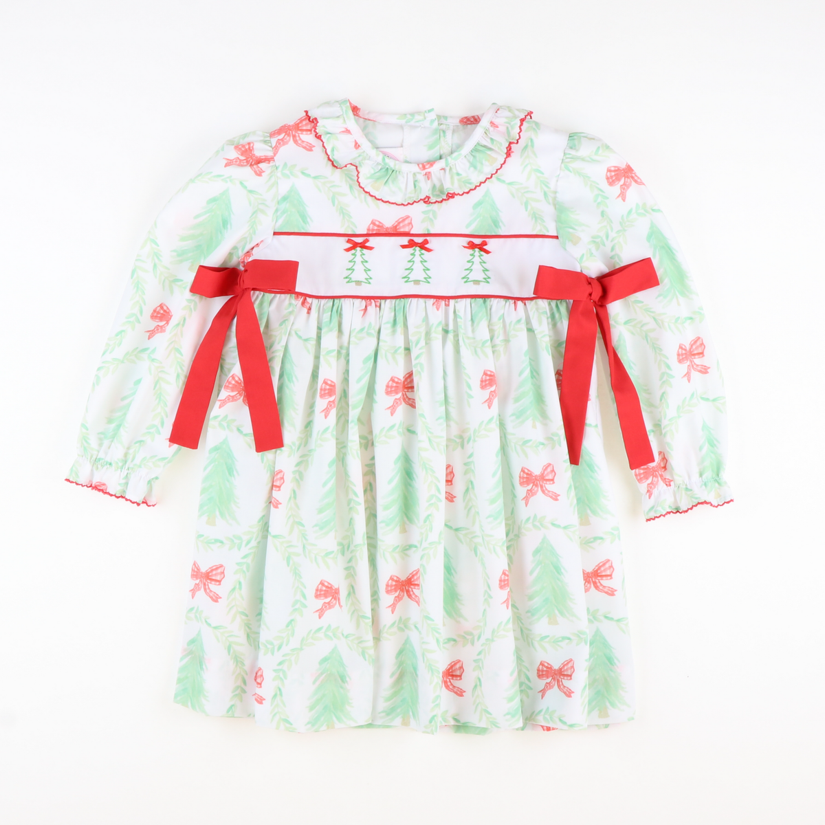 Embroidered Heirloom Christmas Trees Ruffle Dress