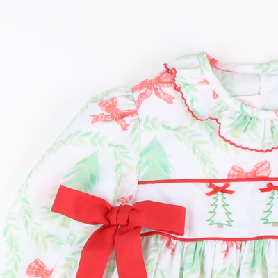 Embroidered Heirloom Christmas Trees Ruffle Girl Bubble