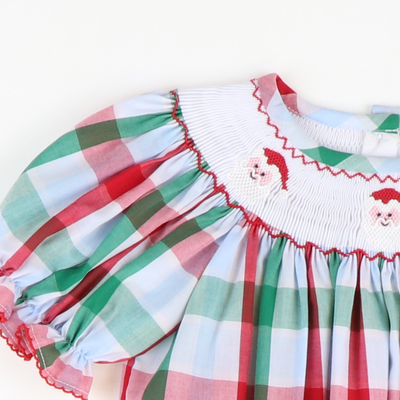 Smocked Santa Faces Bishop - Christmas Party Plaid