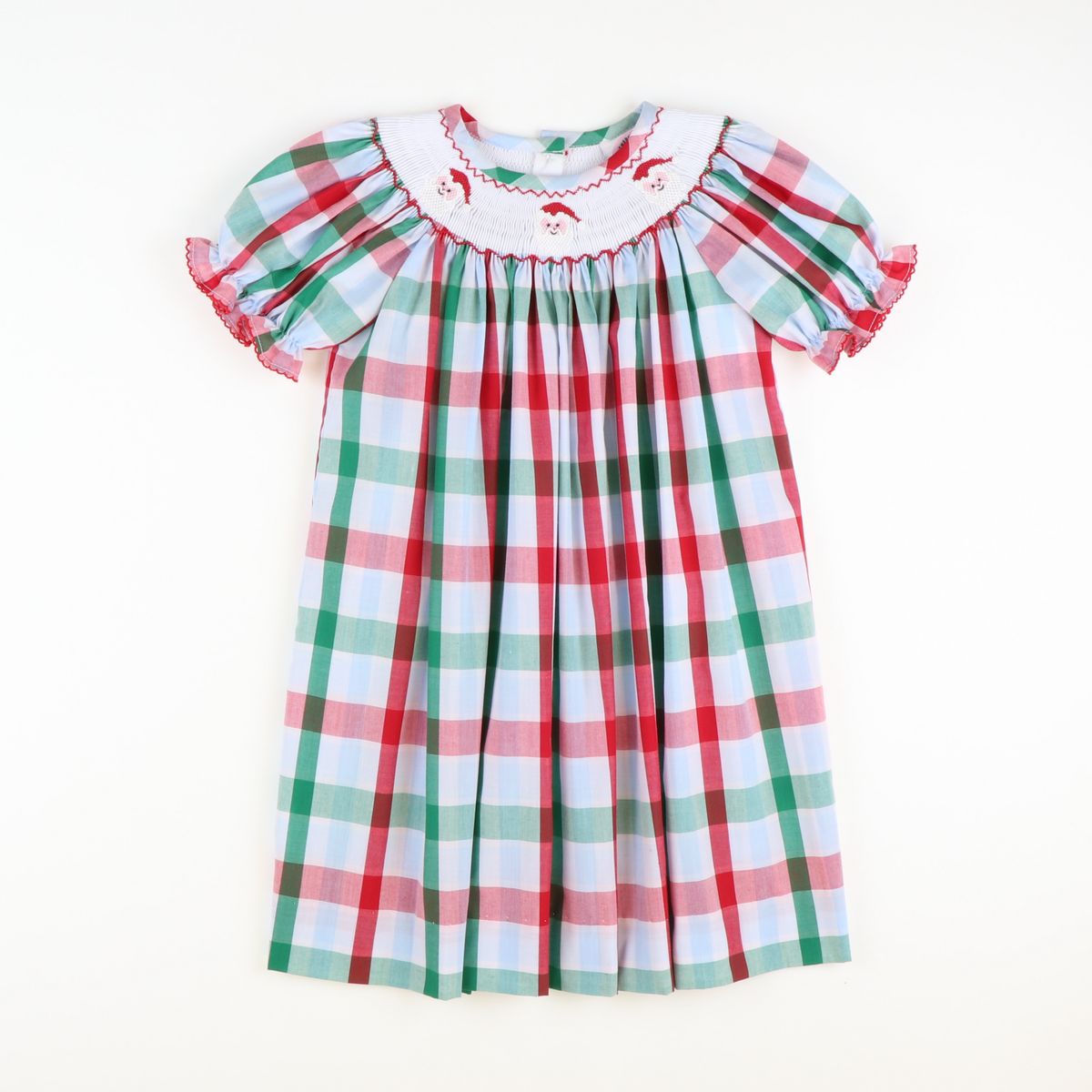 Smocked Santa Faces Bishop - Christmas Party Plaid