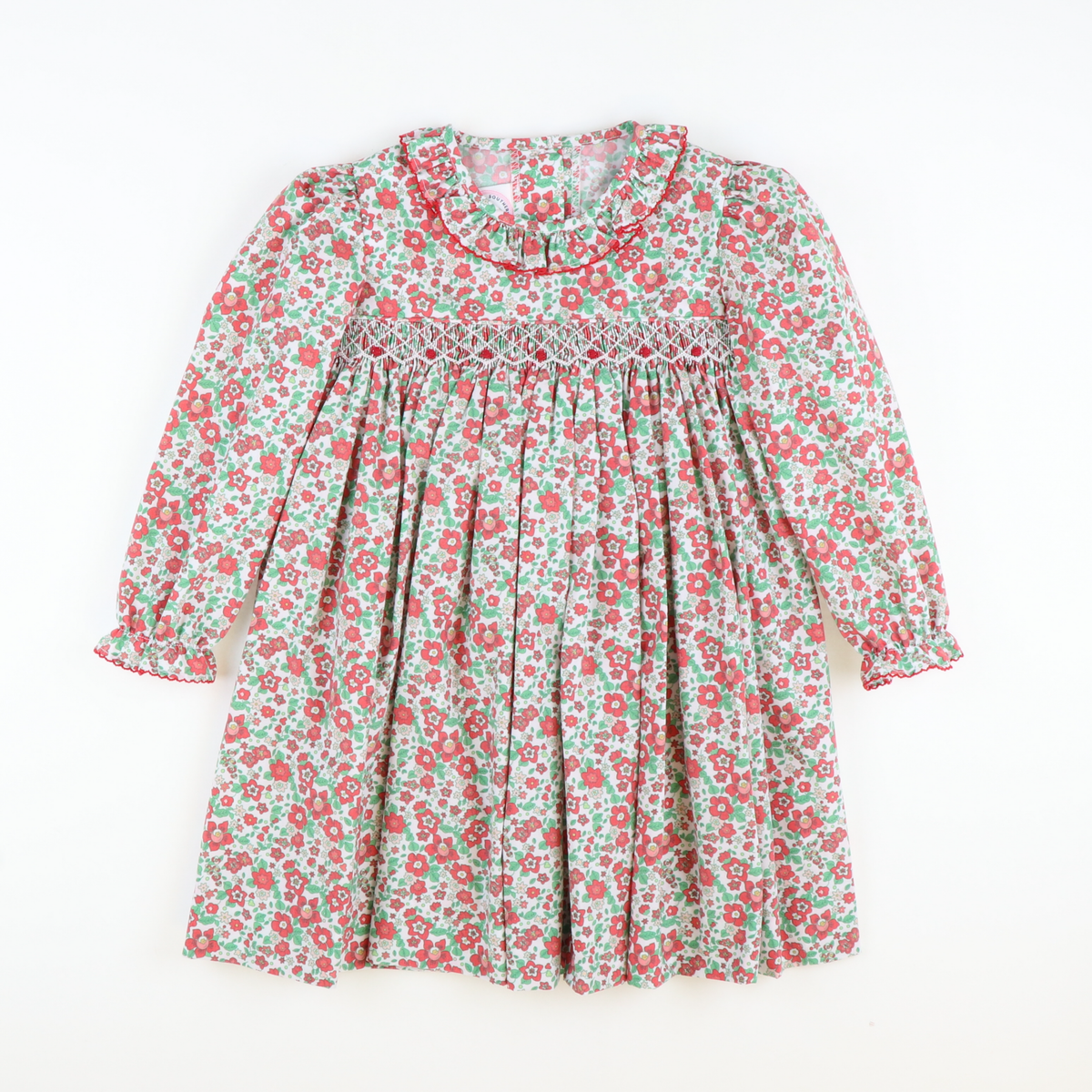 Smocked Rosette Ruffle Dress - Christmas Floral