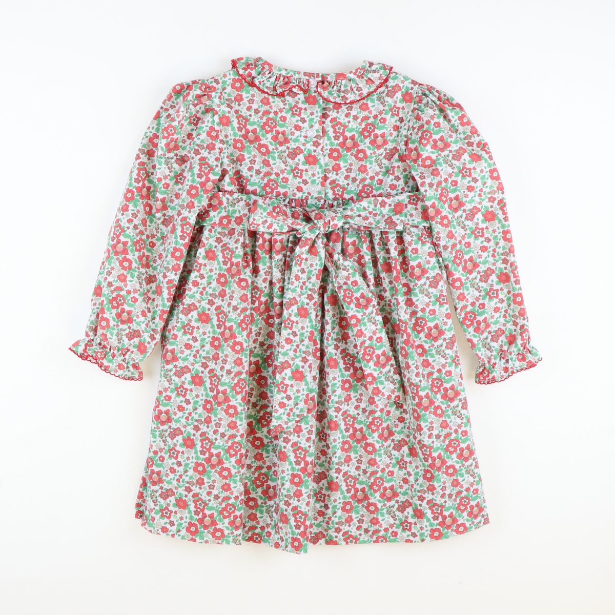 Smocked Rosette Ruffle Dress - Christmas Floral