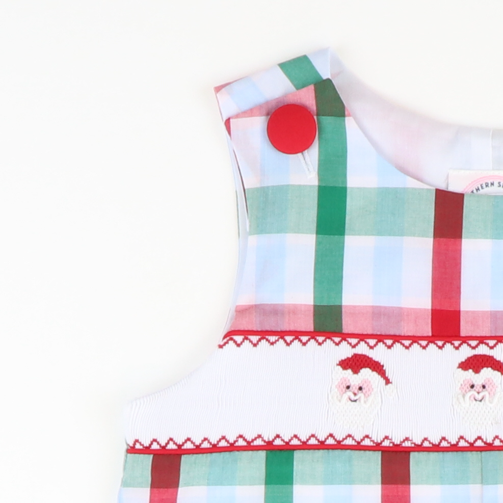 Smocked Santa Faces Longall - Christmas Party Plaid