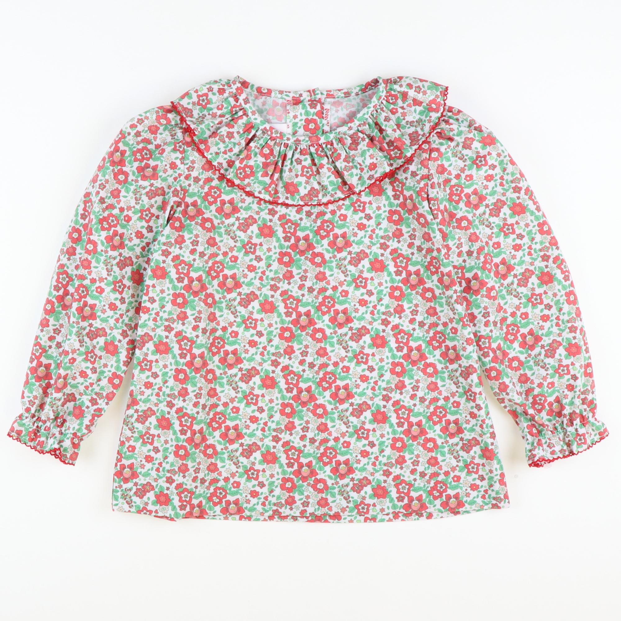 Christmas Floral Ruffle Neck Blouse - Stellybelly