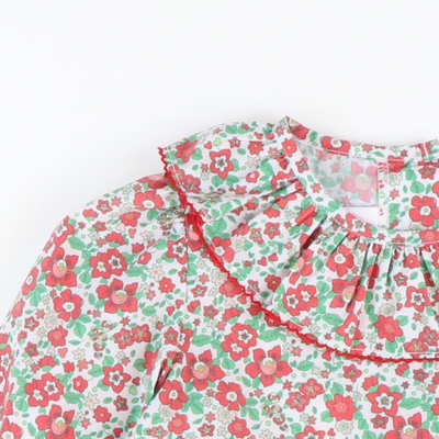 Christmas Floral Ruffle Neck Blouse