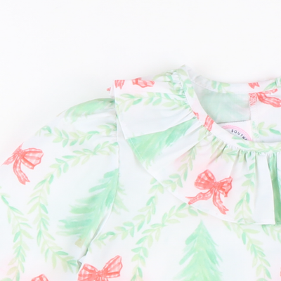 Heirloom Christmas Trees Ruffle Neck Blouse