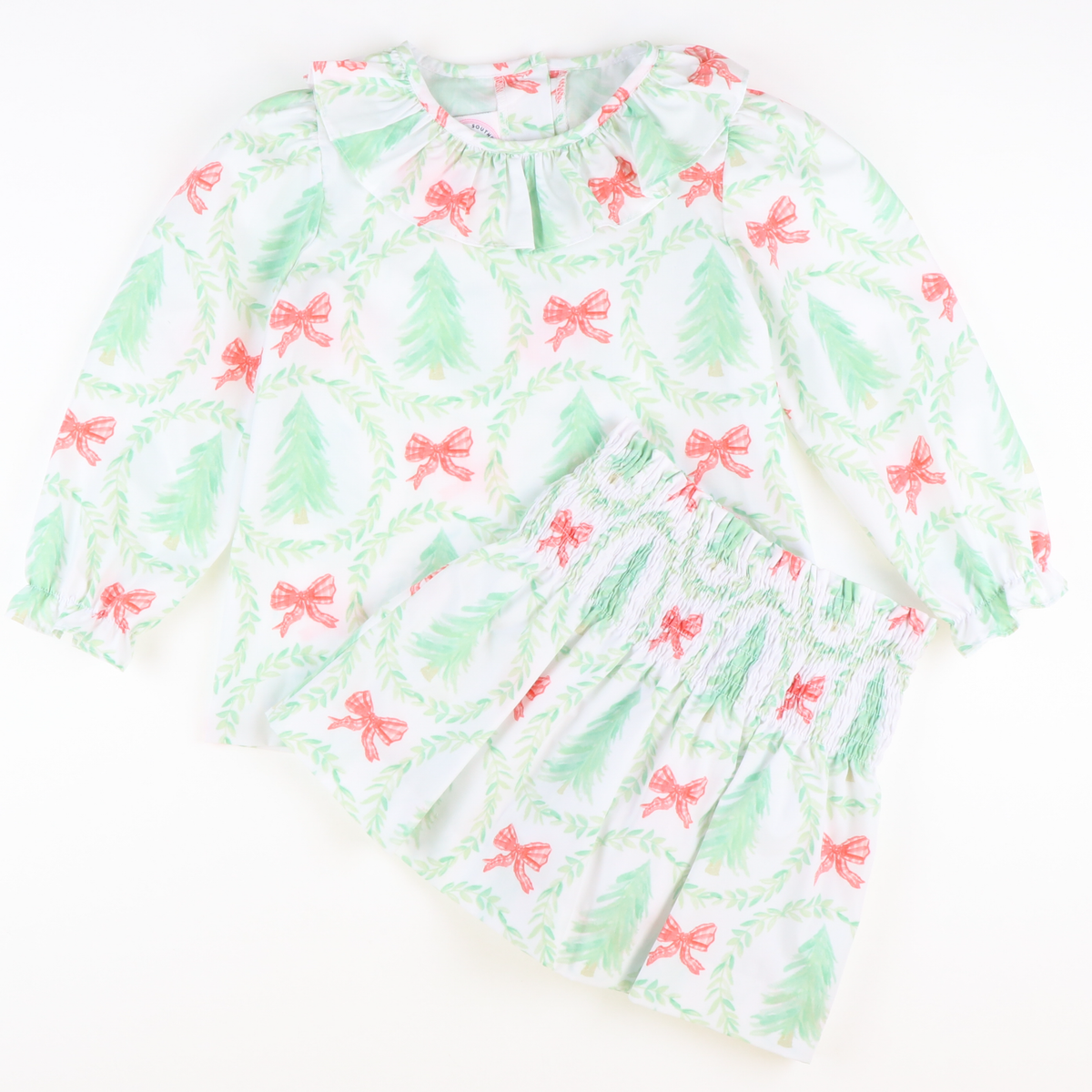 Heirloom Christmas Trees Ruffle Neck Blouse