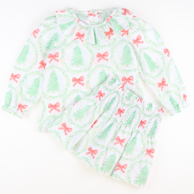Heirloom Christmas Trees Ruffle Neck Blouse