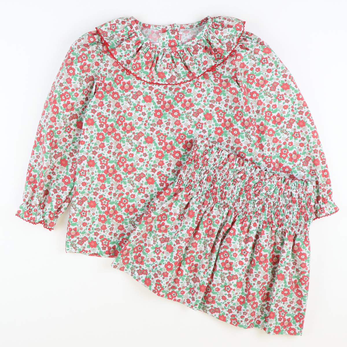Christmas Floral Ruffle Neck Blouse
