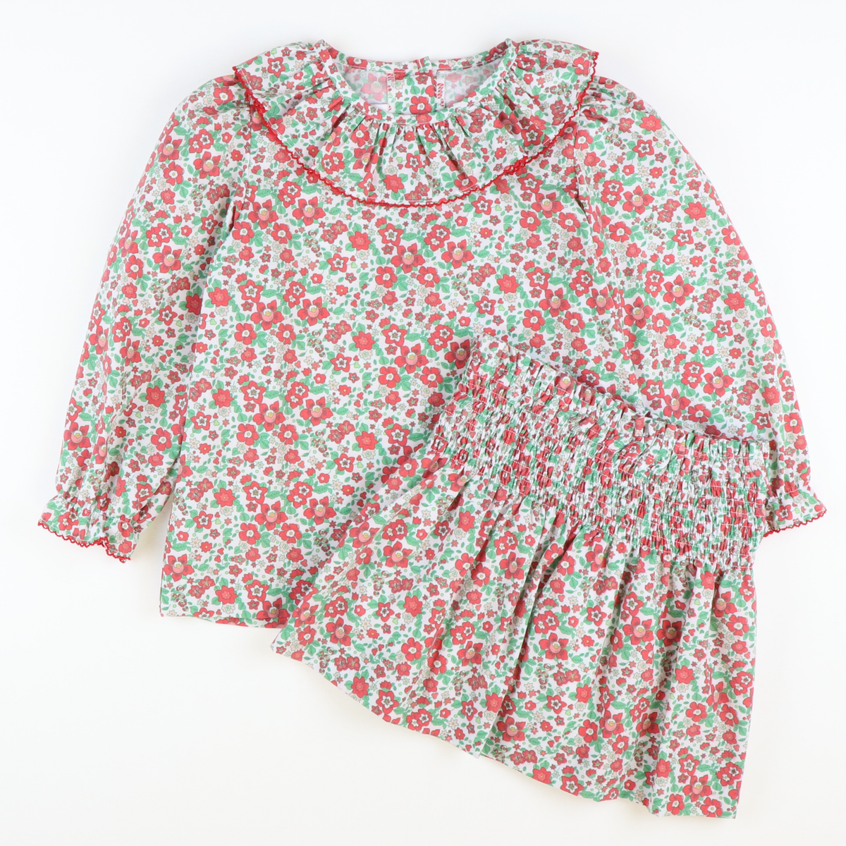 Christmas Floral Ruffle Neck Blouse - Stellybelly
