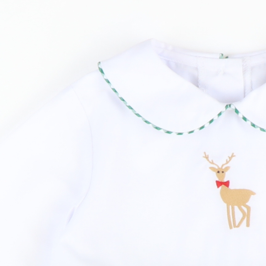 Embroidered Reindeer Boy Bubble - Christmas Green Mini Gingham