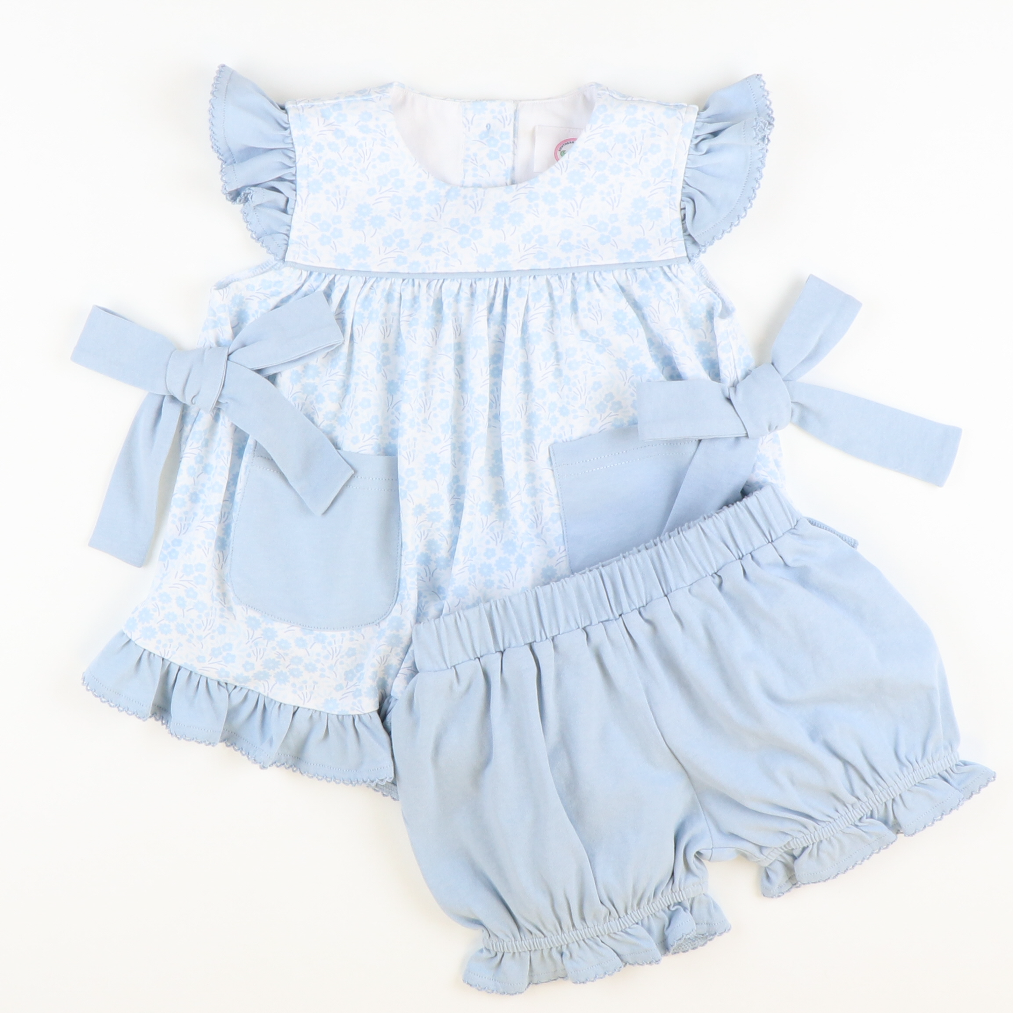 French Blue Floral Pima Ruffle Set
