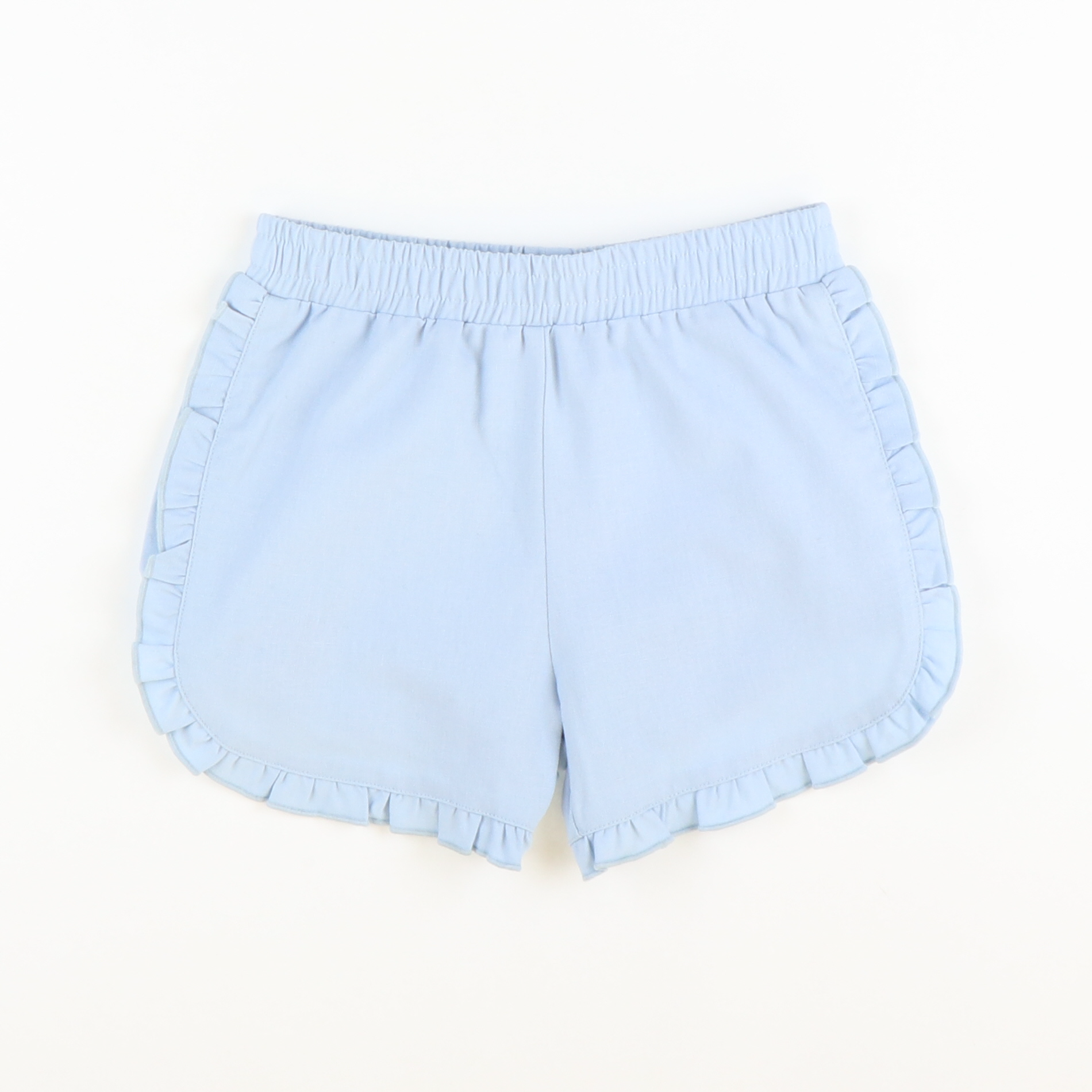 Light Blue Linen Ruffle Shorts