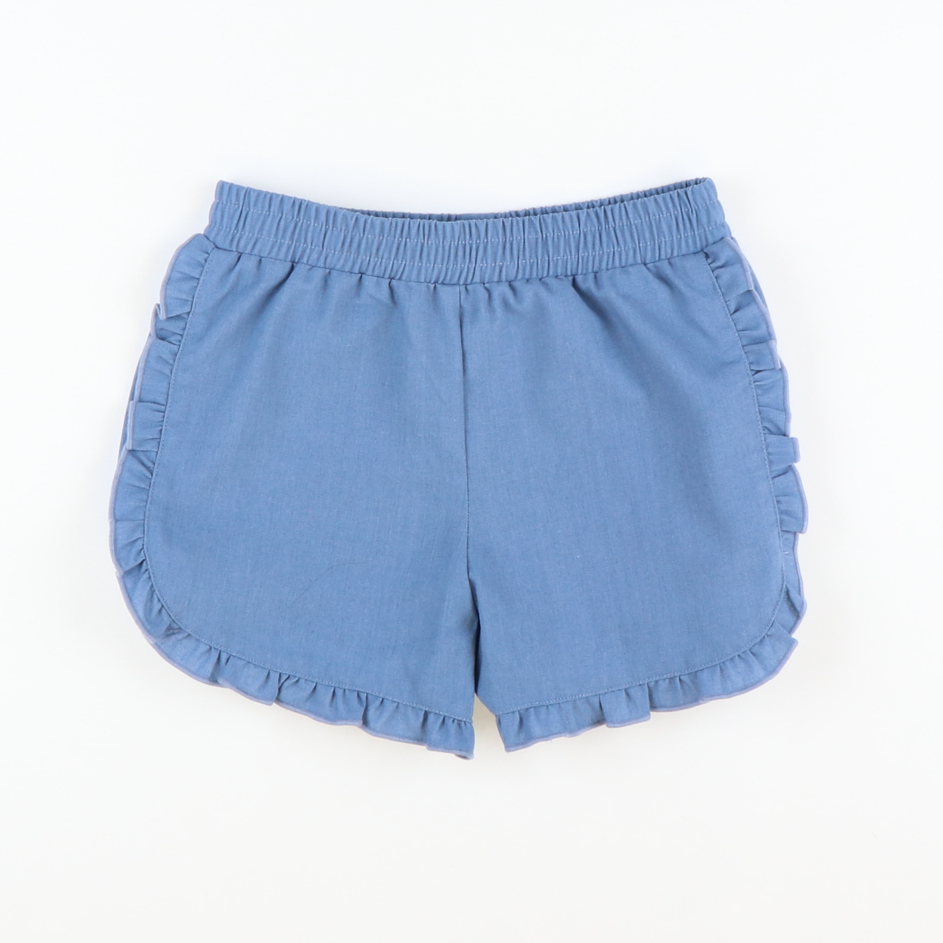 Medium Blue Linen Ruffle Shorts