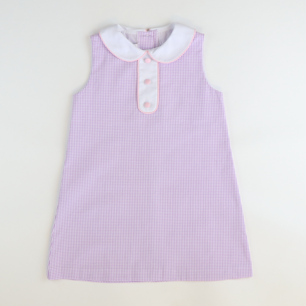 Collared Seersucker Sleeveless Dress - Lavender Mini Check