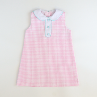 Collared Seersucker Sleeveless Dress - Pink Mini Check