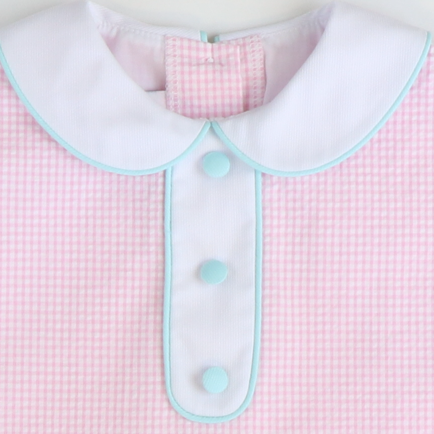 Collared Seersucker Sleeveless Dress - Pink Mini Check
