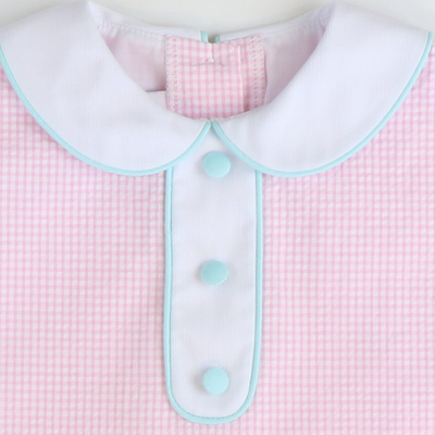 Collared Seersucker Sleeveless Dress - Pink Mini Check